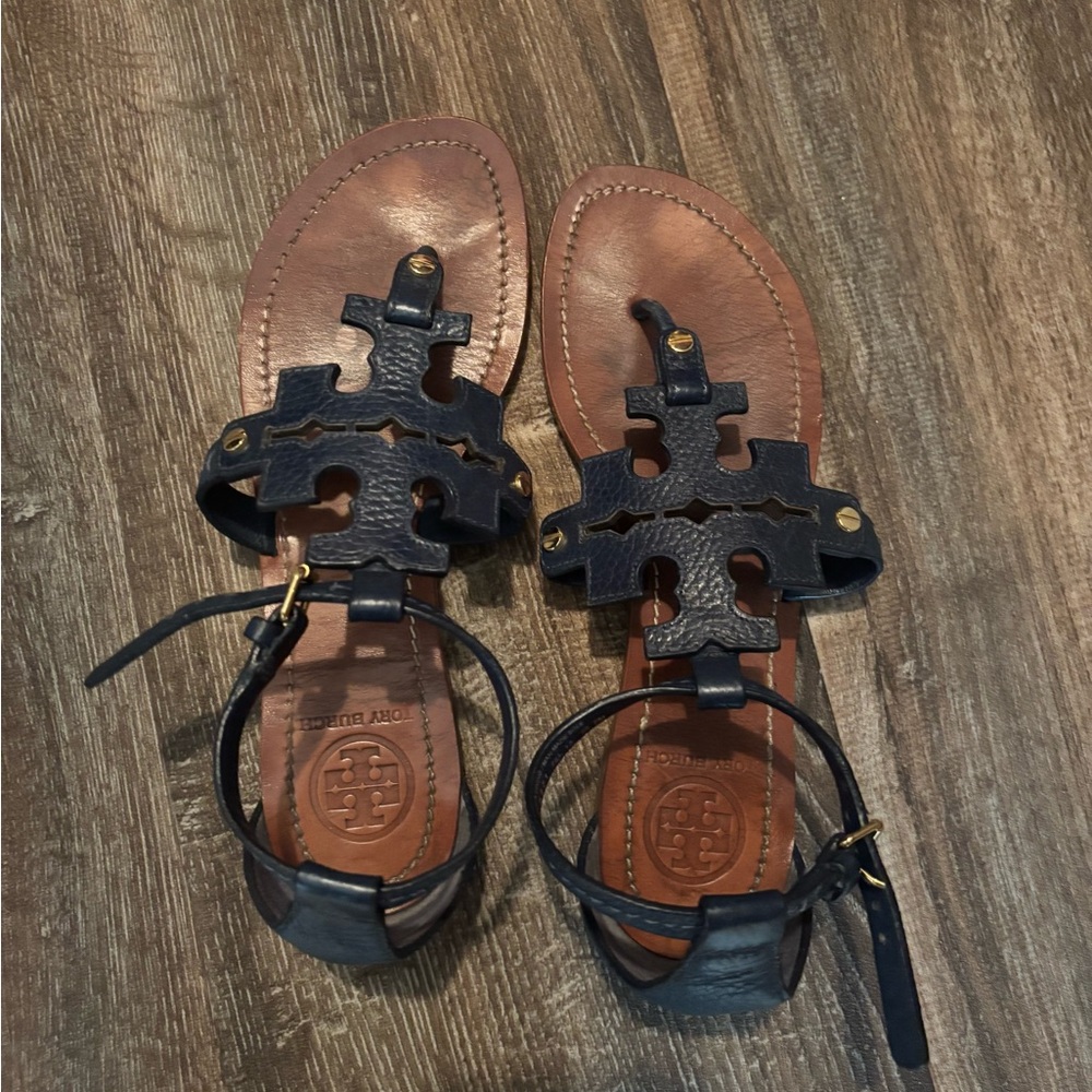 Tory Burch Navy and Tan Sandals
